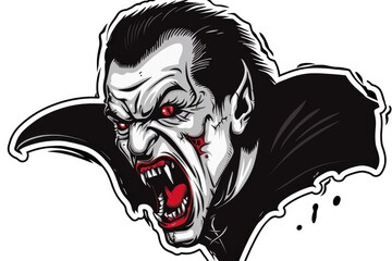 Poster - A close-up portrait of a vampire with sharp fangs and bloodshot red eyes