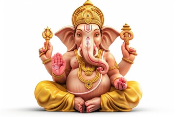 Poster - A realistic statue of an elephant sitting on a white surface, great for decoration or illustration purposes
