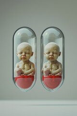 Poster - Newborn babies in glass jars, medical or scientific concept