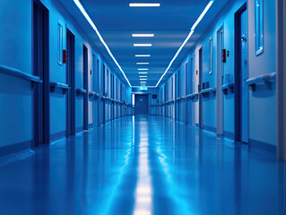  A serene, futuristic corridor illuminated by blue lights, showcasing a clean and modern aesthetic perfect for various themes.