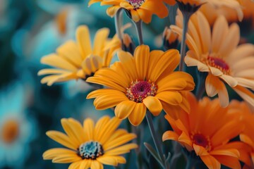 Wall Mural - Close-up shot of bright yellow flowers grouped together