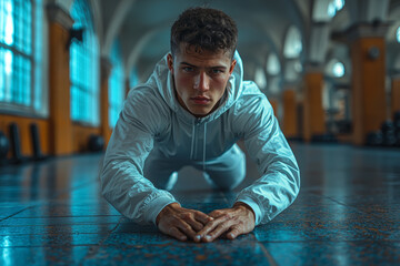 Sticker - An individual stretching before a workout, with a focus on flexibility and injury prevention. Concept of warm-up routines and fitness preparation.