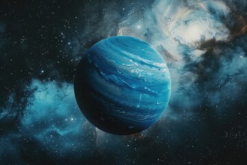 Poster - A stunning image of a blue planet situated in the midst of a galaxy