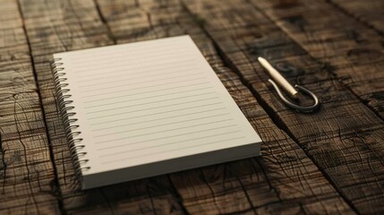 Poster - A simple still life scene featuring a notepad and a pair of scissors on a wooden table