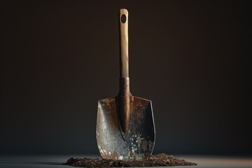 Poster - A shovel sitting atop a mound of dirt, ready for use