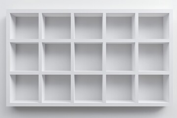 Poster - A minimalist bookshelf with six rows of white shelves, perfect for storing books or decorations