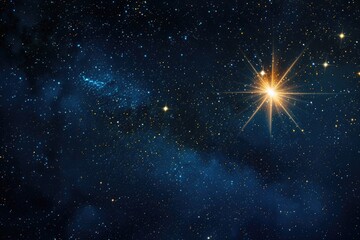 Poster - A single shining star illuminates the dark night sky