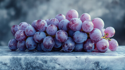 Wall Mural - Bunch of fresh purple grapes on a marble surface