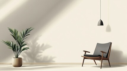 Wall Mural - Modern Living Room With A Chair And A Plant