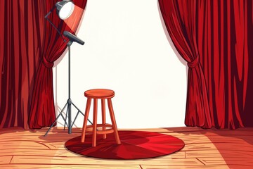 Poster - A simple red stage with a stool and red curtains, perfect for small performances or presentations
