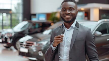 Aufkleber - A man in a suit holding a car key, suggesting a story of arrival or departure