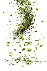 Poster - A pile of green leaves floating in mid-air