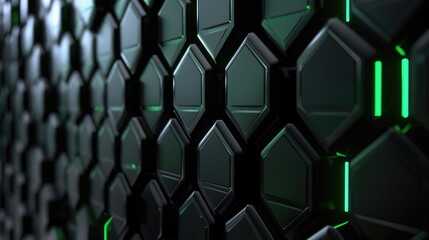 Poster - A detailed view of a wall with glowing green lights, ideal for use in interior design or technology-related contexts