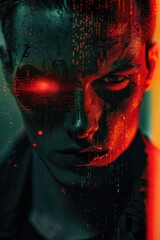 Aufkleber - A close-up shot of a person illuminated by a bright red light
