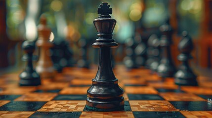 Poster - A detailed view of a chess board with various pieces in play