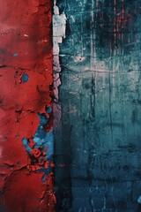 Aufkleber - Old wall with peeling paint in red and blue colors