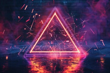 Poster - A neon triangle floating on top of a puddle of water, great for representing something unique and attention-grabbing