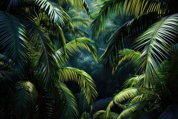 Aufkleber - A cluster of palm trees standing tall in the dense jungle foliage