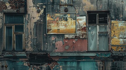 Aufkleber - A historic building with worn-out exterior, featuring peeling paint and old-style windows