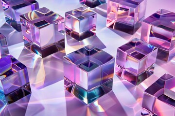 Poster - A collection of shiny cubes arranged on a table, ideal for use in illustrations or product showcases