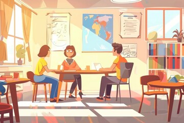 Poster - People gathered around a table in a room, possibly for a meeting or discussion