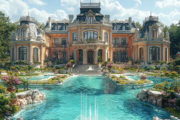 Wall Mural - A lavish, luxurious mansion with opulent decor contrasted with a dilapidated, rundown building showing signs of neglect. Concept of wealth and poverty.