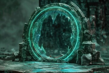 Poster - A circular mirror sits atop a stone floor, providing a reflective surface