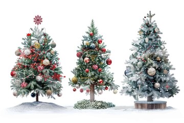 Poster - Three decorated Christmas trees standing in the snow