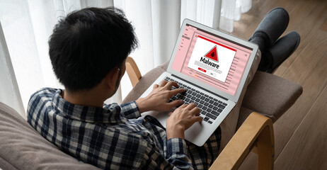 Poster - cyber attacking concept. malware alert showing on computer screen display scam and threat detection 