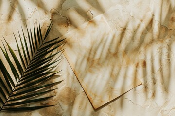 Poster - A piece of paper sits next to a palm leaf on a table, great for office or study settings