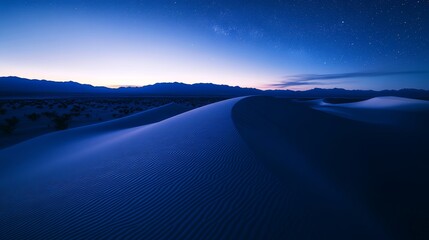 Wall Mural - Desert Sand Dunes at Dawn. Surreal Sky with Blue Gradient Sand Dunes.