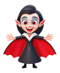 A cartoonish female vampire isolated on white or transparent background, png clipart, design element. Easy to place on any other background.