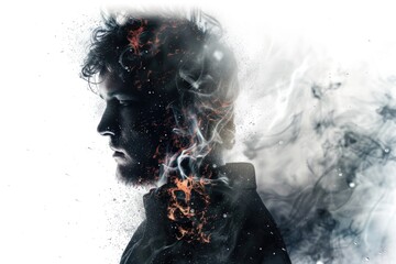 Poster - A man with a beard is holding a flame on his face, representing passion or energy