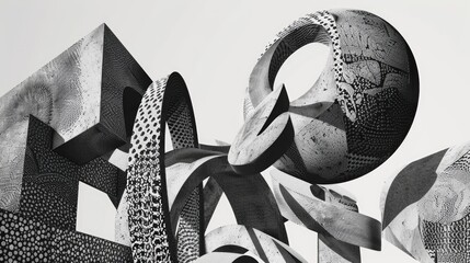 Poster - A sculpture made of dark material against a neutral background, photographed in black and white