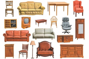 Poster - A collection of furniture for the living room, including a couch, chair, table, and TV