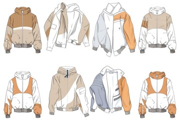 Sticker - A collection of jackets on a white background, ideal for fashion or lifestyle imagery