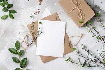 Poster - A table with papers and plants, ideal for office or home settings