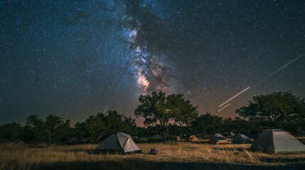 group of tents under the starry sky