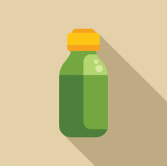 Sticker - Simple green bottle with a yellow cap, containing a green liquid with bubbles, is standing on a light brown surface