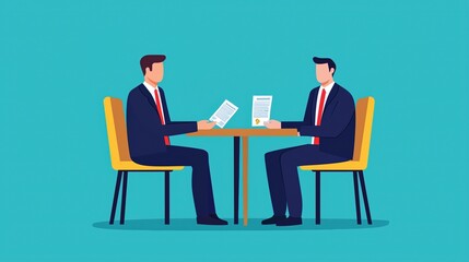 Wall Mural - Financial adviser discussing loan repayment with investor, flat design illustration