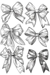 Poster - A collection of six bows drawn in black and white, suitable for various designs and graphics