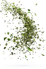 Poster - A close-up shot of a bunch of green leaves flying through the air, with a blurry background
