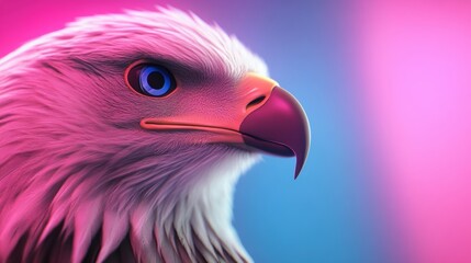 Canvas Print - A close up of a bald eagle with blue eyes, AI