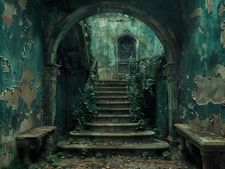 Poster - Overgrown Ruins: A Glimpse into a Forgotten Past