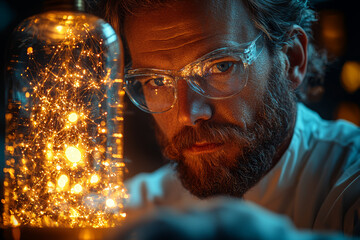 Poster - a scientist manipulating magnetic fields to solve a physics problem, illustrating unconventional sci