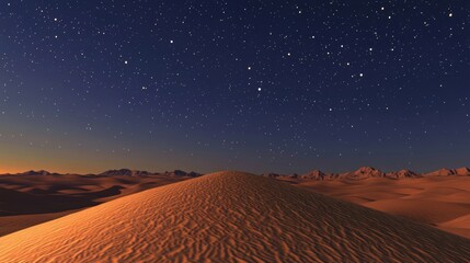 Wall Mural - Sunrise background with warming gradient starry sky. Undulating Sand Dunes in a Scenic Desert Landscape.