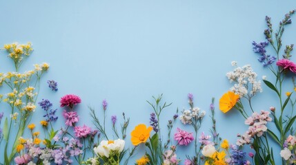 Poster - Colorful Flowers on Blue Background