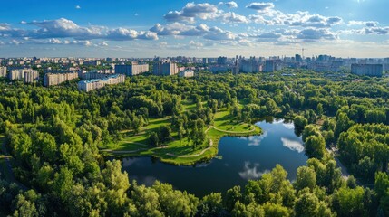 Sticker - Aerial View of a City Park with a Lake