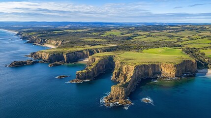 Aerial view of long coastline at Point Addis Marine National Park, Anglesea, Victoria, Australia.