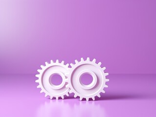 Wall Mural - Three white gears on a Violet background, laid flat, copy space concept for business technology and development in the abstract vector with copy space 